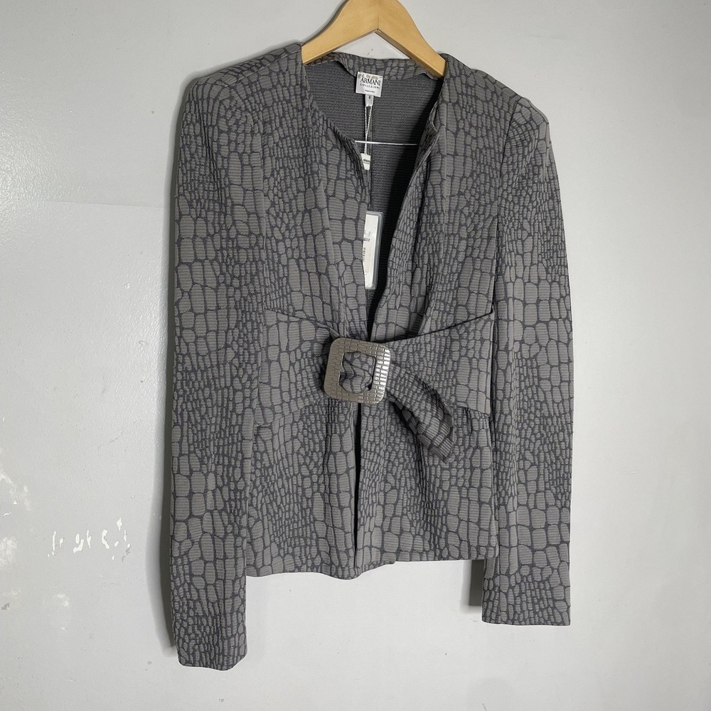 ARMANI COLLEZIONI Gray Textured Belted Blazer Jacket Women's Size 8 - Picture 2 of 8